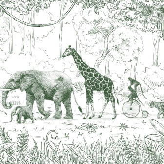 Desen  de junglă verde cu animale - Animal Parade - Green