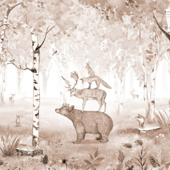 Tapet camera copil cu un urs adorabil în pădure