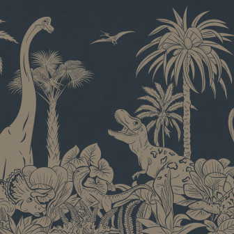 Tapet camera copil cu dinozauri - Monocrom Albastru Vintage