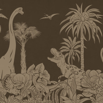 Tapet cu dinozauri vintage, monocrom, pe un fundal maro