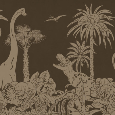 Tapet cu dinozauri vintage, monocrom, pe un fundal maro