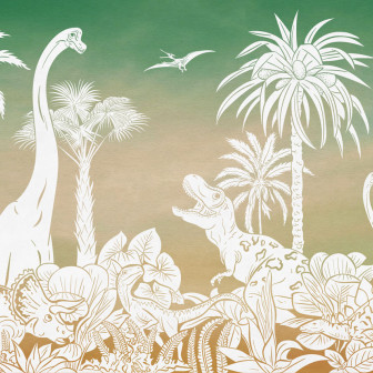 Tapet cu dinozauri albi pe fundal verde și maro