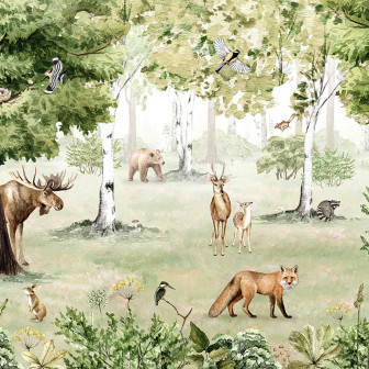 Tapet pădure fermecată cu animale