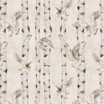 Tapet cu mesteacăn și bufnițe pentru camera copiilor