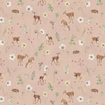 Tapet cu căprioare și flori pe fundal roz