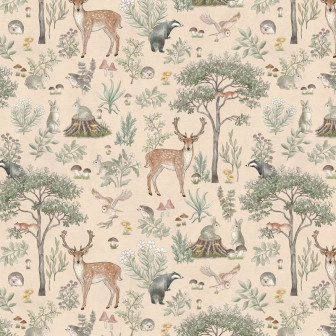Tapet cu design de pădure și animale, nuanțe de bej
