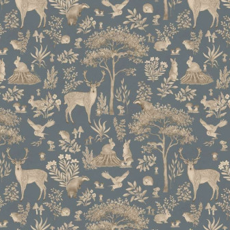 Tapet cu pădure fantastică în nuanțe vintage de albastru