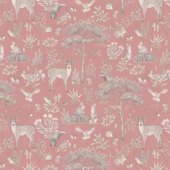 Tapet cu motive din padure, roz vintage