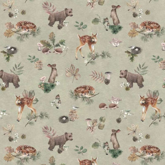 Tapet cu animale din pădure, fond verde