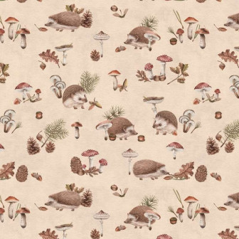 Tapet cu arici și ciuperci bej pentru camera copilului
