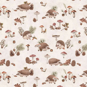Tapet cu arici și ciuperci pentru camera copiilor