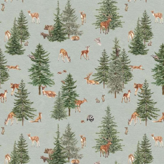 Tapet cu design de pădure cu pini și animale pentru camera copiilor