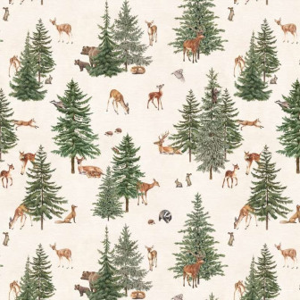 Tapet cu pini și animale pentru camera copiilor