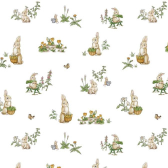 Tapet cu familie de iepurași și flori, ideal pentru camera copiilor
