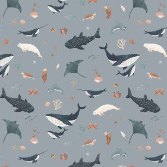 Tapet cu motive marine albastre in camera de copii