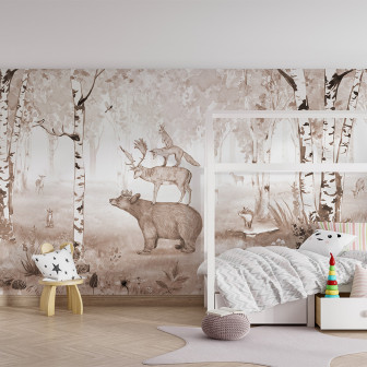 Tapet camera copil cu un urs adorabil în pădure