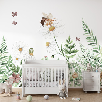 Tapet floral cu zâne și flori pentru camera copiilor