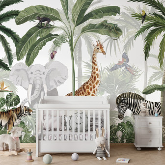 Fototapet cu junglă și animale pentru camera copilului