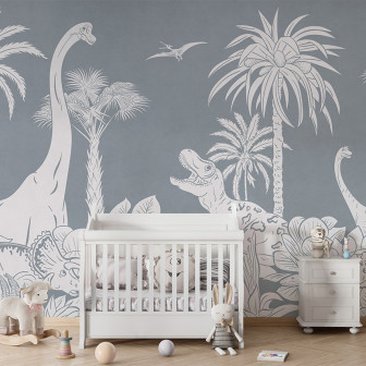 Tapet personalizat cu dinozauri și palmieri