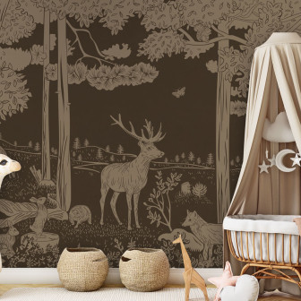 Tapet monocrom cu design vintage de pădure