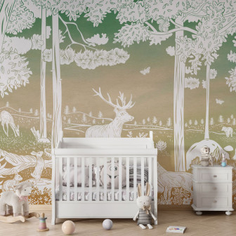 Tapet cu design minimalist, o pădure monocromă cu verde și maro