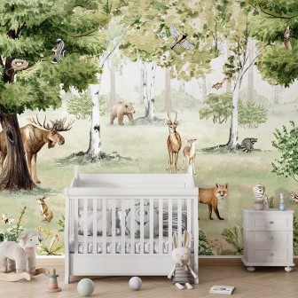 Tapet pădure fermecată cu animale