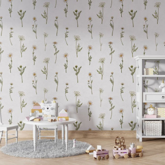 Tapet floral cu margarete pentru camera copiilor