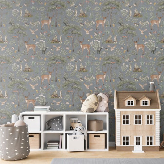 Fototapet cu pădure fantastică albastră pentru camera copiilor