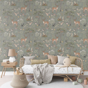 Tapet cu design forestier pentru camera copiilor
