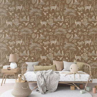 Tapet vintage maro cu design pădure