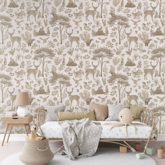 Tapet cu pădure fantastică în stil vintage, ideal pentru camera copilului