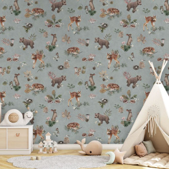 Tapet cu animale sălbatice pe fundal albastru