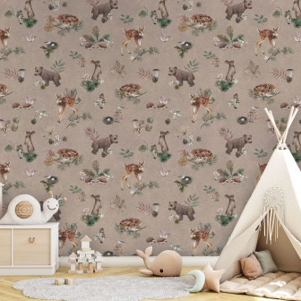 Tapet maro cu animale sălbatice pentru camera copiilor