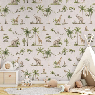 Tapet cu junglă și animale, ideal pentru camera copiilor