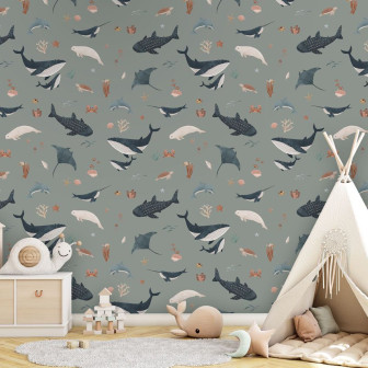 Tapet verde cu animale marine