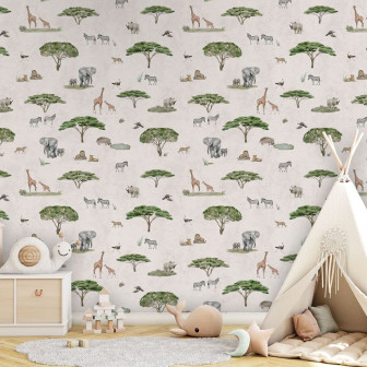 Tapet cu animale din savana pentru camera copilului