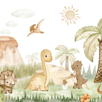 Tapet cu dinozauri drăguți, perfect pentru camera bebelușului