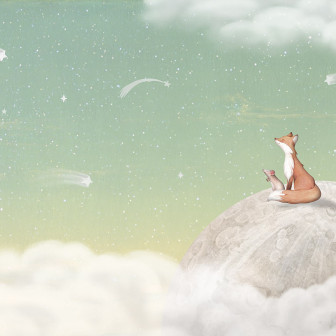 Fototapet cu vulpe pe lună, design pentru camera copilului