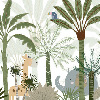 Tapet cu animale din junglă pentru camera copiilor