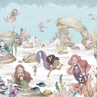 Tapet cu sirene într-un decor de camera pentru copii