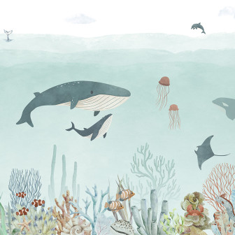 Tapet cu ilustrații marine în camera copilului