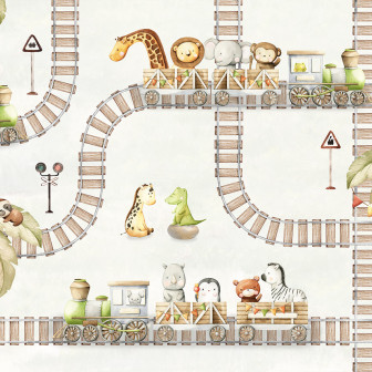 Tapet cu trenuleț și animale drăguțe