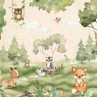 Tapet cu animale din padure pentru camera copiilor