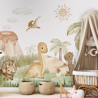 Tapet cu dinozauri drăguți, perfect pentru camera bebelușului