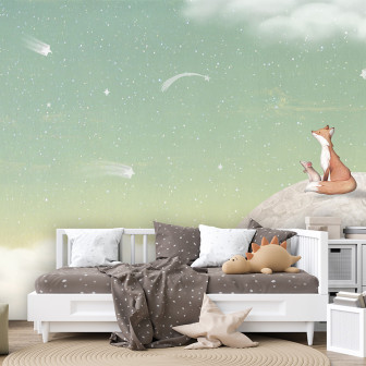Fototapet cu vulpe pe lună, design pentru camera copilului