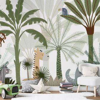 Tapet cu animale din junglă pentru camera copiilor