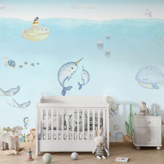 Tapet cu ilustrații marine pentru camera copiilor
