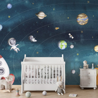 Fototapet cu design cosmic pentru camera copiilor