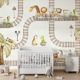 Tapet cu trenuleț și animale drăguțe