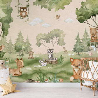 Tapet cu animale din padure pentru camera copiilor